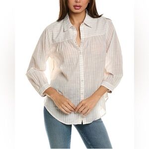 Michael Stars Robyn 3/4 Length Sleeve Cream Striped Button-Down Shirt